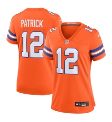 Women Denver Broncos 12 Tim Patrick Orange Mile High Collection 1977 Throwback Stitched Jersey