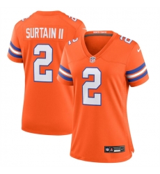 Women Denver Broncos 2 Patrick Surtain II Orange Mile High Collection 1977 Throwback Stitched Jersey