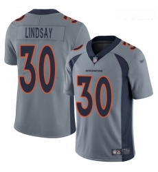 Broncos #30 Phillip Lindsay Gray Youth Stitched Football Limited Inverted Legend Jersey