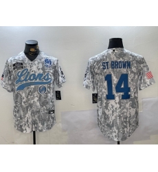 Men Detroit Lions 14 Amon Ra St Brown 2024 Arctic Camo Salute To Service Stitched Baseball Jersey 5