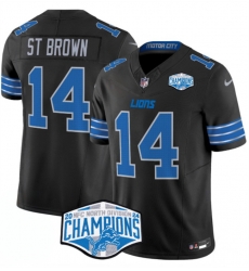 Men Detroit Lions 14 Amon Ra St  Brown Black 2024 NFC North Champions F U S E  Vapor Limited Stitched Jersey