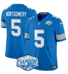 Men Detroit Lions 5 David Montgomery Blue 2024 NFC North Champions F U S E  Vapor Limited Stitched Jersey