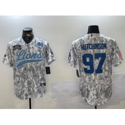 Men Detroit Lions 97 Aidan Hutchinson 2024 Arctic Camo Salute To Service Stitched Baseball Jersey 3