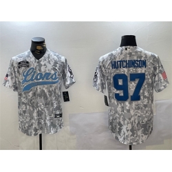 Men Detroit Lions 97 Aidan Hutchinson 2024 Arctic Camo Salute To Service Stitched Baseball Jersey