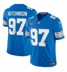 Men Detroit Lions 97 Aidan Hutchinson Blue 2025 F U S E  With 2 Star C Patch Vapor Limited Stitched Jersey