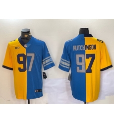 Men Detroit Lions 97 Aidan Hutchinson Yellow Blue Split Vapor Limited Stitched Jersey