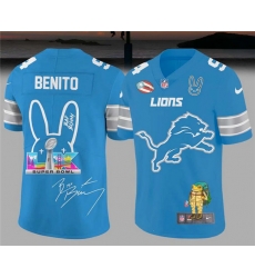 Men Detroit Lions Blue Bad Bunny Super Bowl Football Jersey