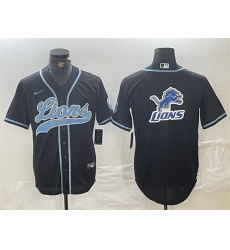 Men Detroit Lions Team Big Logo Black Cool Base Stitched Baseball Jersey