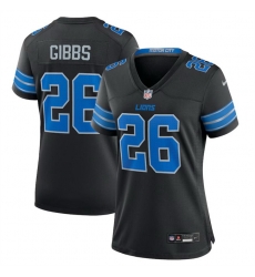 Women Detroit Lions 26 Jahmyr Gibbs Black 2nd Alternate Stitched Jersey