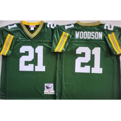 Men Green Bay Packers 21 Charles Woodson Green Throwback Stitched Football Jersey