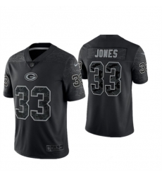 Men Green Bay Packers 33 Aaron Jones Black Reflective Limited Stitched Football Jersey