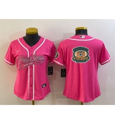 Women Green Bay Packers Pink Team Big Logo With Patch Cool Base Stitched Baseball Jersey