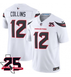 Men Houston Texans  12 Nico Collins White 2026 25th Anniversary Patch F U S E  Vapor Limited Stitched Football Jersey