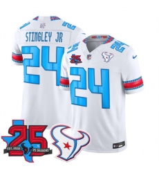 Men Houston Texans 24 Derek Stingley Jr White 2026 25th Anniversary Patch F U S E HOUSTON US Rivalries Collection Limited Stitched Football Jersey Men Houston Texans 24 Derek Stingley Jr White 2026 25th Anniversary Patch F U S E HOUSTON US Rivalries Collection Limited Stitched Football Jersey