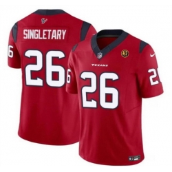 Men Houston Texans 26 Devin Singletary Red 2023 F U S E  With John Madden Patch Vapor Limited Stitched Football Jersey