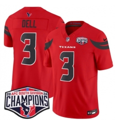 Men Houston Texans 3 Tank Dell Red F U S E  2024 AFC South Division Champions Vapor Limited Stitched Football Jersey