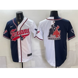 Men Houston Texans Team Big Logo Navy White Split With Patch Cool Base Stitched Baseball Jersey