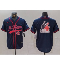 Men Houston Texans Team Big Logo Navy With Patch Cool Base Stitched Baseball Jersey 1