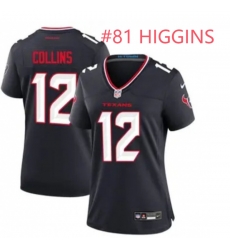 Women Houston Texans 81 Jayden Higgins Navy 2024 Alternate F U S E Vapor Stitched Jersey