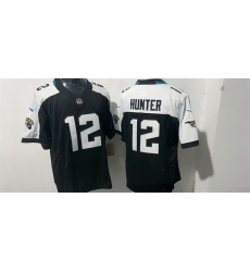 Men Jacksonville Jaguars  12 Travis Hunter Black White Draft F U S E  Vapor Limited Stitched Football Jersey