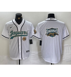 Men Jacksonville Jaguars  White With Patch Cool Base Stitched Baseball Jersey 14