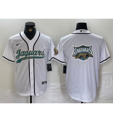 Men Jacksonville Jaguars White With Patch Cool Base Stitched Baseball Jersey