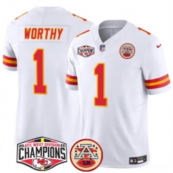 Men Kansas City Chiefs 1 Xavier Worthy White F U S E  2024 AFC West Division Champions Vapor Limited Stitched Football Jersey