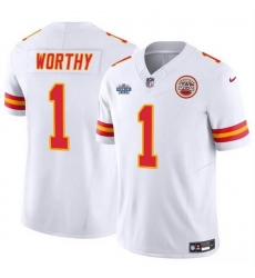 Men Kansas City Chiefs 1 Xavier Worthy White F U S E With Draft Patch Vapor Untouchable Limited Stitched Football Jersey Men Kansas City Chiefs 1 Xavier Worthy White F U S E With Draft Patch Vapor Untouchable Limited Stitched Football Jersey