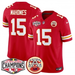 Men Kansas City Chiefs 15 Patrick Mahomes Red F U S E  2024 AFC West Division Champions Vapor Limited Stitched Football Jersey