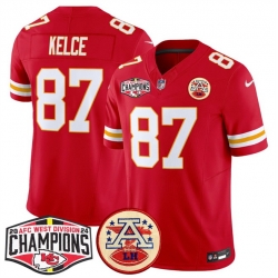 Men Kansas City Chiefs 87 Travis Kelce Red F U S E  2024 AFC West Division Champions Vapor Limited Stitched Football Jersey