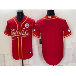 Men Kansas City Chiefs Blank Red Gold With Patch Cool Base Stitched Baseball Jersey