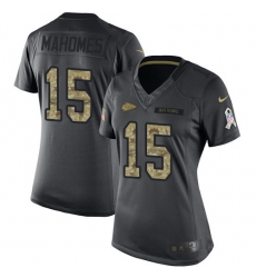 Nike Chiefs #15 Patrick Mahomes Black Womens Stitched NFL Limited 2016 Salute to Service Jersey