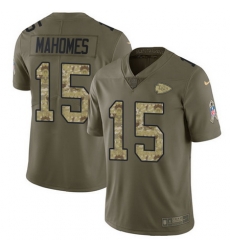 Nike Chiefs #15 Patrick Mahomes Olive Camo Youth Stitched NFL Limited 2017 Salute to Service Jersey