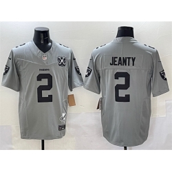Men Las Vegas Raiders 2 Ashton Jeanty Gray 2025 Draft F U S E  With Nevada Silver Stat Patch And 65th Anniversary Patch Stitched Football Jersey