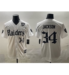 Men Las Vegas Raiders 34 Bo Jackson White 27Gothic Sin City Shadows Edition 27 With 65th Anniversary Patch Vapor Limited Stitched Baseball Jersey Men Las Vegas Raiders 34 Bo Jackson White 27Gothic Sin City Shadows Edition 27 With 65th Anniversary Patch Vapor Limited Stitched Baseball Jersey