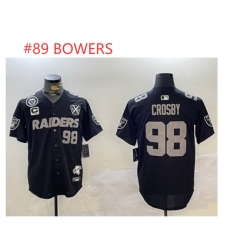 Men Las Vegas Raiders 89 BOWERS Black With Nevada Silver Stat Patch And 65th Anniversary Patch 3 Star C Patch Stitched Baseball Jersey
