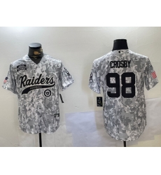 Men Las Vegas Raiders 98 Maxx Crosby 2024 Arctic Camo Salute To Service Stitched Baseball Jersey 3