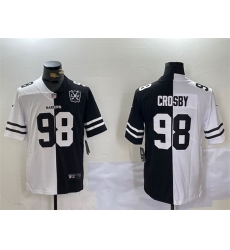 Men Las Vegas Raiders 98 Maxx Crosby Black  26 White Split With 65th Anniversary Patch Vapor Limited Stitched Jersey