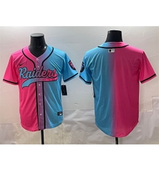 Men Las Vegas Raiders Blank Pink Blue Limited Stitched Baseball Jersey Men Las Vegas Raiders Blank Pink Blue Limited Stitched Baseball Jersey