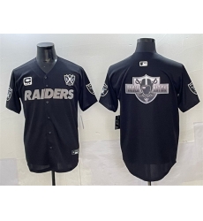 Men Las Vegas Raiders Team Big Logo Black With Nevada Silver Stat Patch And 65th Anniversary Patch 3 Star C Patch Stitched Baseball Jersey Men Las Vegas Raiders Team Big Logo Black With Nevada Silver Stat Patch And 65th Anniversary Patch 3 Star C Patch Stitched Baseball Jersey