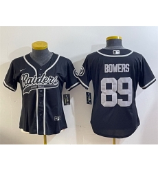 Women Las Vegas Raiders 89 Brock Bowers Black With Patch Cool Base Stitched Baseball Jersey Women Las Vegas Raiders 89 Brock Bowers Black With Patch Cool Base Stitched Baseball Jersey