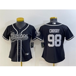 Women Las Vegas Raiders 98 Maxx Crosby Black With Patch Cool Base Stitched Baseball Jersey