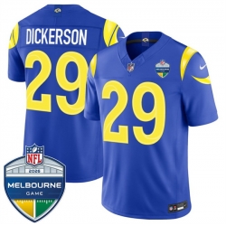 Men Los Angeles Rams  29 Eric Dickerson Royal 2026 F U S E  Melbourne Game Patch Vapor Limited Stitched Football Jersey