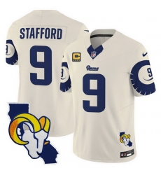 Men Los Angeles Rams 9 Matthew Stafford Bone 2025 4 Star C Patch F U S E  V2 Limited Stitched Football Jersey