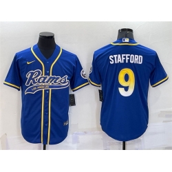 Men Los Angeles Rams 9 Matthew Stafford Royal With Patch Cool Base Stitched Baseball Jersey