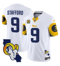 Men Los Angeles Rams 9 Matthew Stafford White 2025 4 Star C Patch F U S E  V2 Limited Stitched Football Jersey