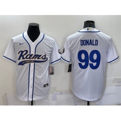 Men Los Angeles Rams 99 Aaron Donald White With Patch Cool Base Stitched Baseball Jersey