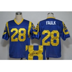St. Louis Rams 28 Marshall Faulk Blue Throwback M&N Signed NFL Jerseys
