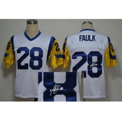 St. Louis Rams 28 Marshall Faulk White Throwback M&N Signed NFL Jerseys