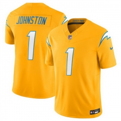 Men Los Angeles Chargers 1 Quentin Johnston Gold 2025 F U S E  Alternate Vapor Limited Stitched Football Jersey